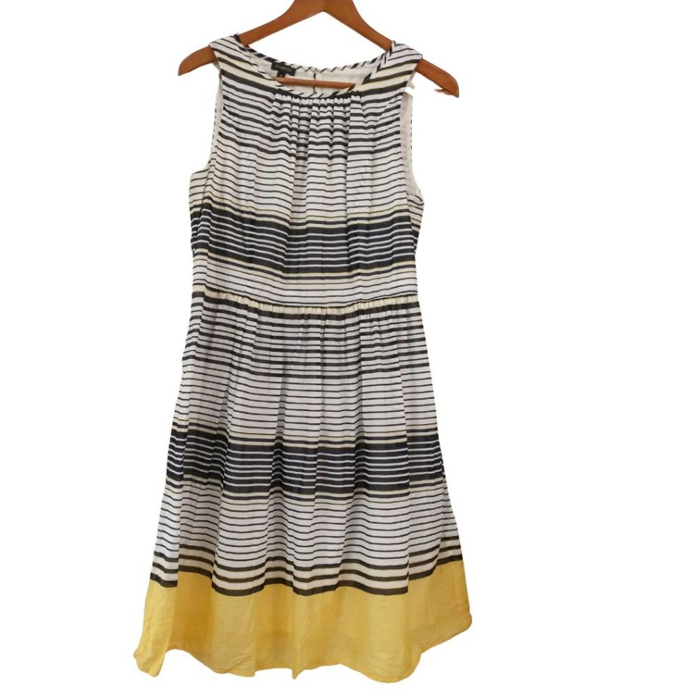 Talbots Black and Yellow Striped Sleeveless Summer A-Line Dress Size 10